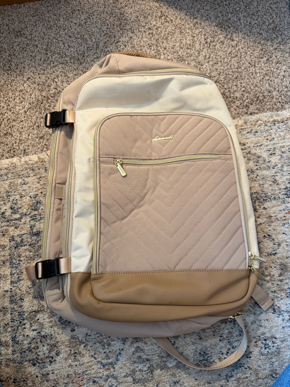 Beige Quilted Backpack